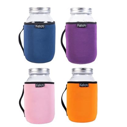 32oz Mason Jars Sleeves Neoprene 32oz Regular and Wide Mouth Mason Jar Sleeves Holder with Handle (4 colors) - color: 4 colors