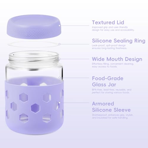 Gemice 8-Pack 16oz & 10oz Overnight Oats Containers with Lids & Silicone Sleeves, Glass Mason Jars with Airtight Lid, Wide Mouth Chia Seed Pudding Meal Prep Jar for Yogurt Berries Snack - color: Pastel Cream, size: 16oz&10oz, 8-Pack