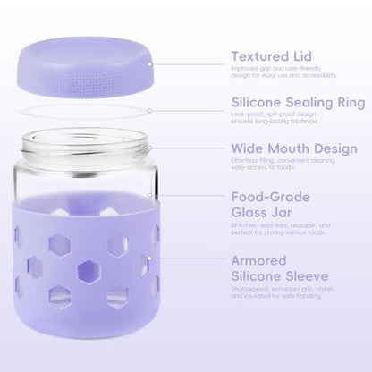 Gemice 8-Pack 16oz & 10oz Overnight Oats Containers with Lids & Silicone Sleeves, Glass Mason Jars with Airtight Lid, Wide Mouth Chia Seed Pudding Meal Prep Jar for Yogurt Berries Snack - color: Pastel Cream, size: 16oz&10oz, 8-Pack