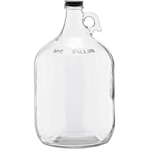 ICE N COLD 1 Gallon (128 oz) Clear Glass Jugs (Pack of 3) With 38mm Cap with 1 Gallon (128 oz) Amber Glass Jugs (Pack of 3) with Handle, Black Polyseal Lid & Cap - color: 6 Clear Jug & 6 Amber Jugs