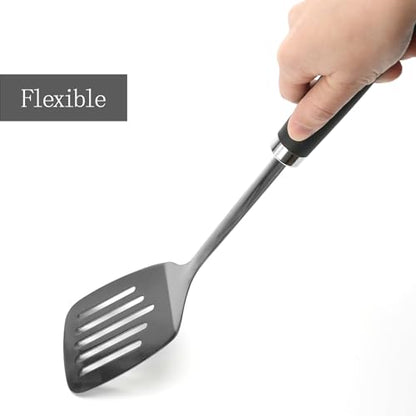 Black Stainless Steel Slotted Turner Spatula, Metal Spatula for Cast Iron & Stainless Steel Pans, Kitchen Turner for Eggs, Burgers, Dishwasher Safe - color: Z-Black Turner Spatula