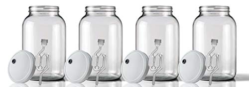 Home Brew Ohio Wide Mouth Jar 1 Gal w/Grommeted 110mm White Metal Cap and TwinBubble Airlock x4