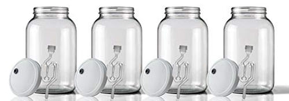 Home Brew Ohio Wide Mouth Jar 1 Gal w/Grommeted 110mm White Metal Cap and TwinBubble Airlock x4