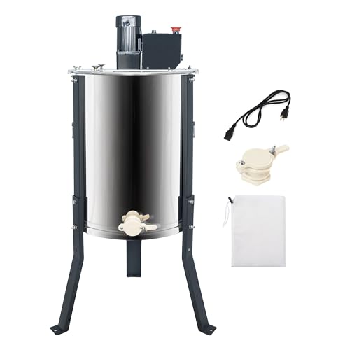 BeeCastle 3 Frame Electric Honey Extractor Stainless Steel Honey Processing Equipment, Powered Honeycomb Drum Spinner with Transparent Lid and Height Adjustable Stand - size: 3-Frame