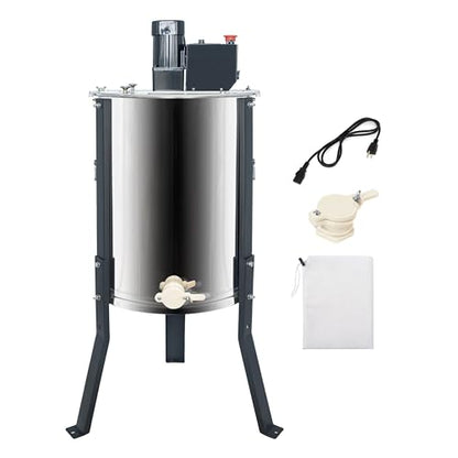 BeeCastle 3 Frame Electric Honey Extractor Stainless Steel Honey Processing Equipment, Powered Honeycomb Drum Spinner with Transparent Lid and Height Adjustable Stand - size: 3-Frame