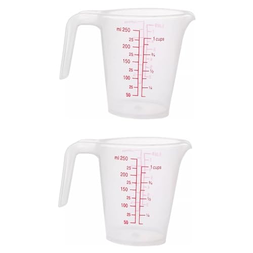 Plastic Measuring Cup 2Pcs 250ML Measuring Mug 8/16oz with Handle Graduated Pitcher for Baking Flour Oil Powder Cooking Kitchen Measure Container Stackable (250ML/0.06Gal) - color: 250ML