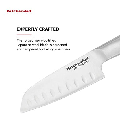 KitchenAid Gourmet Forged Triple Rivet Serrated Utility Knife with Custom Fit Blade Cover, 5.5 inch, Sharp Kitchen Knife, High Carbon Japanese Stainless Steel Blade, Stainless Steel - style: 5-Inch Santoku Knife