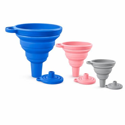 3PCS Silicone Funnel Set, Flexible Rubber Kitchen Funnels for Filling Bottles, Small Medium Large Food Grade Funnel for Essential Oils, Spices, Powder, Cooking, Liquid, Perfume, Flask - color: RGB