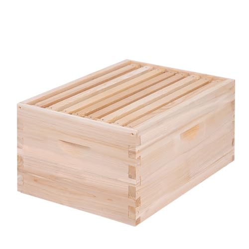 8 Frame Deep Beehive Box,Langstoth Deep Brood Bee Hive Box, Include Beehive Frames and Waxed Foundations - size: 8 Frame