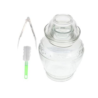Glass Pickle Jar Set 5lb Thickened Airtight Fermentation Crock with Lid, Brush, and Tongs for Household Pickled Vegetables Storage and Sichuan Sauerkraut