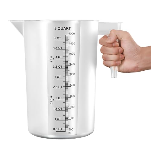 Large 5000 ml Measuring Cup, 1 Gallon Measuring Pitcher with Quart, Gallon & mL Markings, Heavy-Duty Measuring Container for Engine Oil, Chemicals, Mixing & Fluid Transfer - size: 1 Gal (5 QT / 5000 mL）