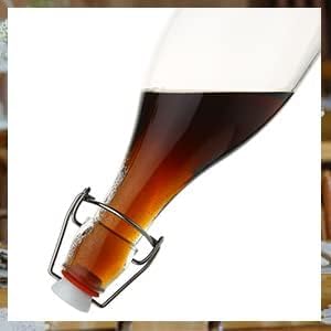 Swing Top Glass Carafe Bottles Flip Top Brewing Bottles, For Kombucha, Kefir, Beer, Oil, Vinegar, Beverages, Clear Color Air Tight Silicone Cap Leak Proof 33.75oz.(1000 ml.)Comes Perfectly Boxed!(2)