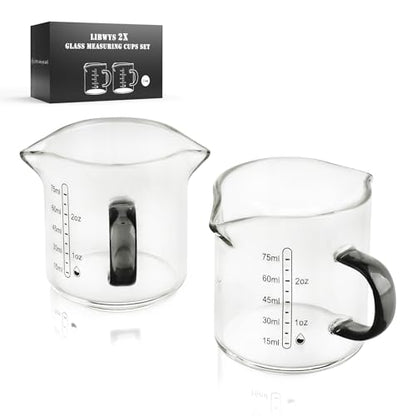 LIBWYS 2x75ml(2.5oz) Glass Measuring Cup, Espresso Cups V-Shaped Mouth with Handle, Heat-resistant Borosilicate Glass Liquid Measuring Cup - size: 2x2.5oz