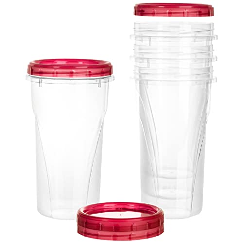 PLASTICPRO 48 Ounce Twist Top Deli Containers Clear bottom With Red Top Twist on Lids Reusable, Stackable, Food Storage Freezer Container Pack of 4 - color: Red