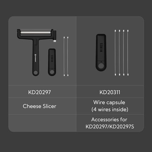 KITCHENDAO Replaceable Wire Cheese Slicer,50% Stronger Wires with 2nd Gen Wire Fixing Mechanism, Tightness Adjustable Aluminum Cheese Cutter, Easy Replacement, 2 Extra Wires - color: Black
