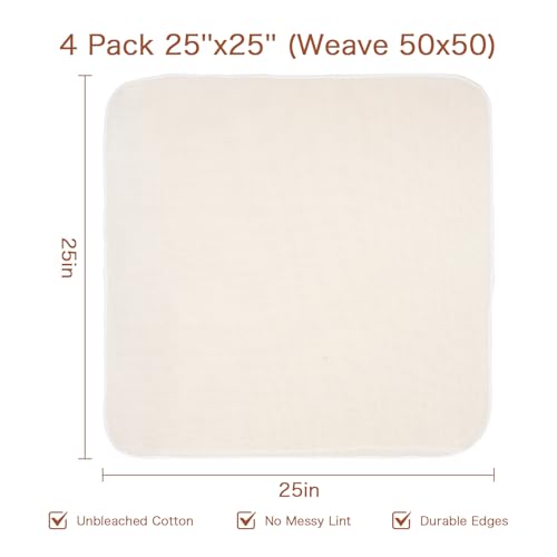 4 Pack Reusable Cheesecloth (25x25''),Grade 100,Cheesecloth for Straining,Ultra-Fine Unbleached Cheese Cloth Strainer for Cooking,Baking,Juicing,Cheese Making | Precut, Hemmed Edges,Washable - size: 25x25'' 4 Pack