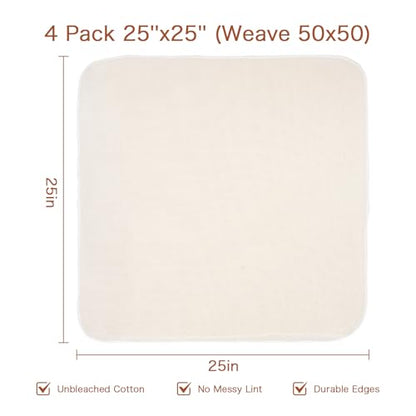 4 Pack Reusable Cheesecloth (25x25''),Grade 100,Cheesecloth for Straining,Ultra-Fine Unbleached Cheese Cloth Strainer for Cooking,Baking,Juicing,Cheese Making | Precut, Hemmed Edges,Washable - size: 25x25'' 4 Pack