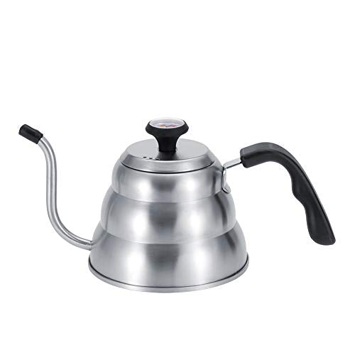 Stainless Steel Coffee Kettle with Gooseneck Spout Built in Thermometer Accuracy Pouring for Perfect Brew(1L-Silver) - size: 1L