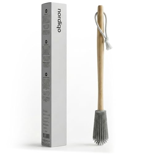 Extra Long Bottle Brush – 16" Bamboo Handle & Flexible Hygienic Silicone Head – Compatible with Sodastream (Not Aqua Fizz), Aarke Plastic Bottles, Vases, Tumblers | BPA Free | Scratch-Free