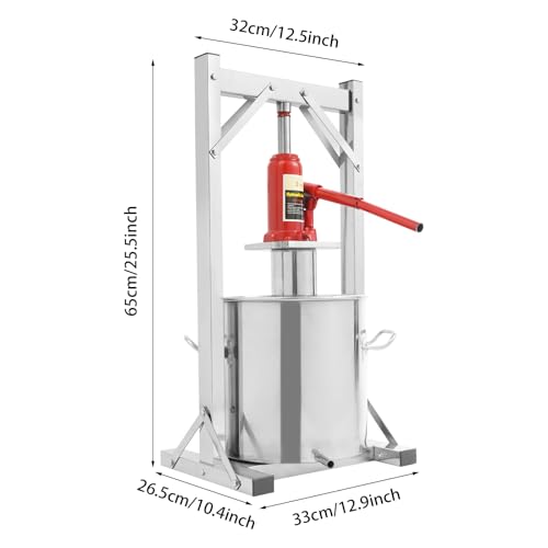 12L/3.17 gal Stainless Steel Fruit Wine Press with Hydraulic Jack Manual Cider Press Wine Making Supplies and Equipment for Vegetables Tincture Herbal Juice Making - size: 12L/3.17Gallon