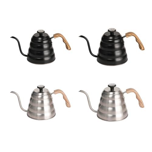 304 Stainless Steel Pouring Over Coffee Kettles with Thermometers and Wood Handle for Temperature Control Rustless Swanneck Coffeepot - color: Silver