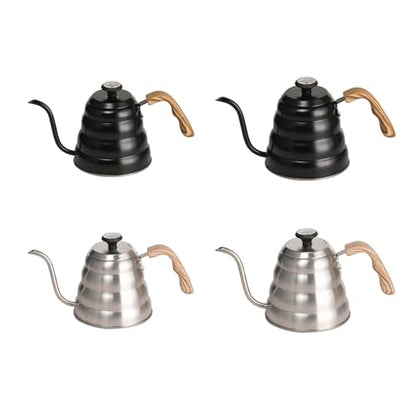 304 Stainless Steel Pouring Over Coffee Kettles with Thermometers and Wood Handle for Temperature Control Rustless Swanneck Coffeepot - color: Silver