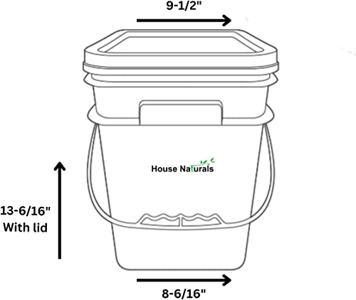House Naturals 4 Gallon Square Food Grade Bucket Pail with Plastic Handles and Lid (Pack of 3) Made in USA containers (Gray Buckets-Green lids) - color: Gray Buckets-green Lids