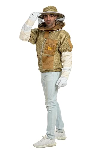 -- Beekeeping Fully Ventilated Jacket in Multi-Color with Round Veil (Khaki, Small) - color: Khaki, size: Small