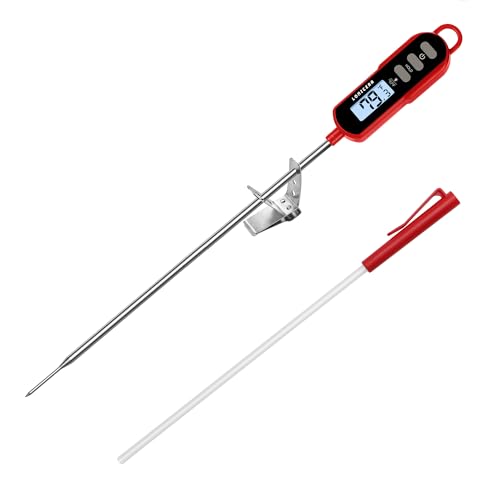 Lonicera Digital Candy Thermometer with Pot Clip, 11" Long Probe, Instant Read 2-3s, IPX6 Waterproof Food Thermometer with Backlight, for Deep Fry, Oil & Meat (Red)