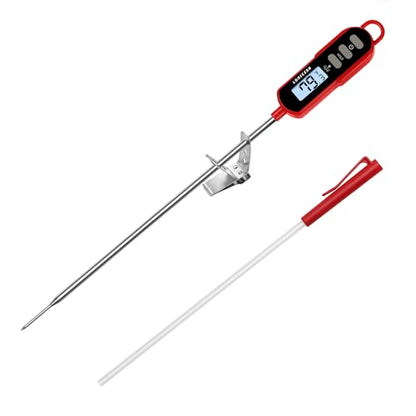 Lonicera Digital Candy Thermometer with Pot Clip, 11" Long Probe, Instant Read 2-3s, IPX6 Waterproof Food Thermometer with Backlight, for Deep Fry, Oil & Meat (Red)