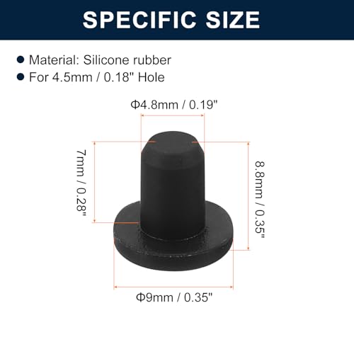 uxcell 32 Pieces Black Rubber Stopper, 4.8mm Plug Holes for 4.5mm/0.18" Hole - size: 4.5 mm