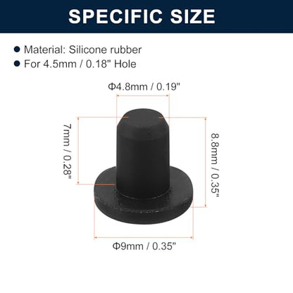 uxcell 32 Pieces Black Rubber Stopper, 4.8mm Plug Holes for 4.5mm/0.18" Hole - size: 4.5 mm