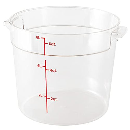 Restaurantware 6 Quart Plastic Food Storage Container - Durable Clear Polycarbonate Storage Bin - Round Food Prep Storage with Red Graduations - Dishwasher Safe Commercial Kitchen Use - size: 6 qt, style: 1 Count
