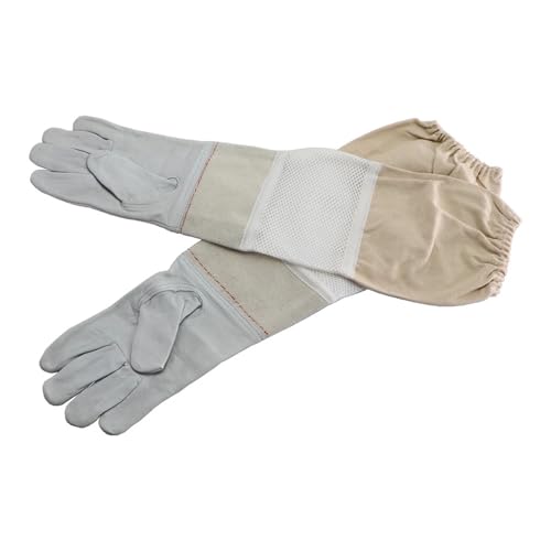 Beekeeping Gloves 2 Pairs Beekeeping Gloves Protective Long Sleeves Ventilated Breathable White Mesh Sheepskin and Cloth for Apiculture Beekeeper Glove for Beekeepers Protected Supplies(XX-Large) - size: XX-Large