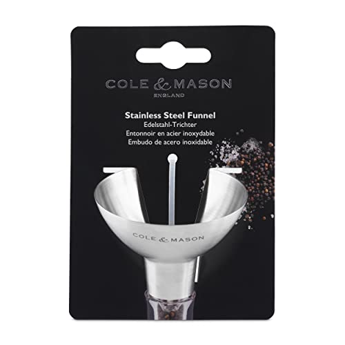COLE & MASON Stainless Steel Salt and Pepper Funnel - Versatile Small Funnel for Filling Spice Jars and Other Kitchen Essentials - Convenient Funnels for Kitchen Use Filling Bottles - Metal Funnel - style: New Stainless Steel