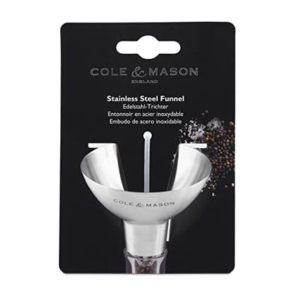 COLE & MASON Stainless Steel Salt and Pepper Funnel - Versatile Small Funnel for Filling Spice Jars and Other Kitchen Essentials - Convenient Funnels for Kitchen Use Filling Bottles - Metal Funnel - style: New Stainless Steel