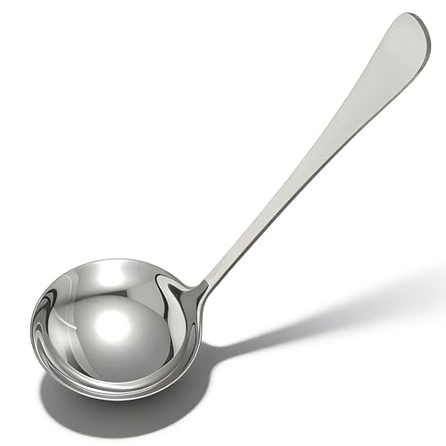 Jeffdad Gravy Ladle, Stainless Steel Sauce Soup Ladles 7.1‘’ Gravy Ladles Silver Polished Kitchen Utensil for Spooning GravySauce Soup