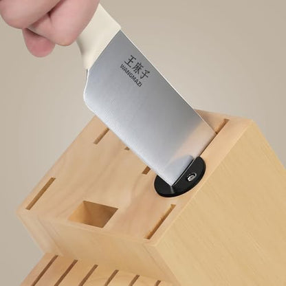 WANGMAZI 15 Pcs Knife Block Set, Japanese High Carbon Stainless Steel Sharp Blade Knife Set, Razor Sharp Knives Set for Kitchen, Dishwasher Safe, Elegant Box for Men Women, Natural - color: 01-Natural
