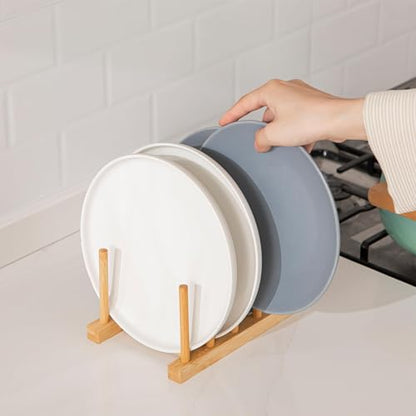 HBlife Bamboo Dish Plate Bowl Cup Book Pot Lid Cutting Board Drying Rack Stand Drainer Storage Holder Organizer Kitchen Cabinet（Keep Dry） - color: Bamboo 4 Slots 1pcs