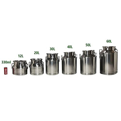 Milk Can with Sealed Lid, Stainless Steel Milk Transport Cans Wine Pail Bucket Tote Jug Pot Oil Liquid Storage Barrel with 2 Handles Sealed Silicone Anti-Leak Ring Lock Belt 12 L 3.16 Gallon - color: 12l