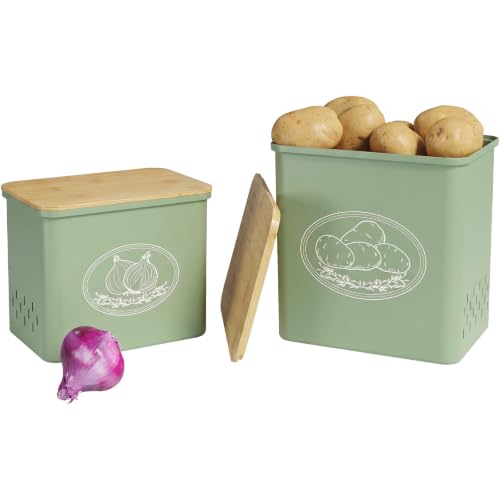 Lifewit Onion and Potato Storage Bin with Aerating Holes and Lid, Stackable Garlic Keeper, Plastic Vegetable Container Box for Kitchen, Green, Set of 2 - color: Green