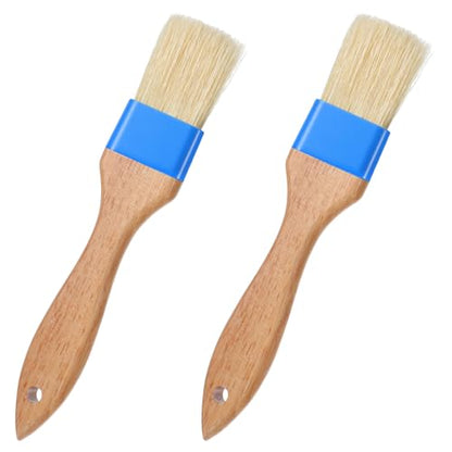 2 Pcs Pastry Brush for Cooking and Basting, Natural Boar Bristle Basting Brush with Heat Resistant Wooden Handle, Food Grade Butter Brushes for Cooking, Baking, Butter, Egg Wash, Oil, Sauce, Marinade