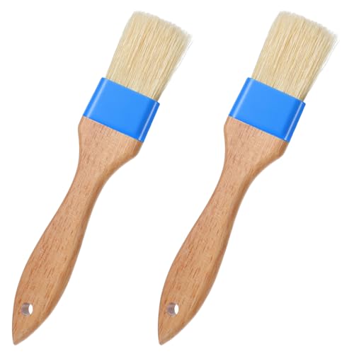 2 Pcs Pastry Brush for Cooking and Basting, Natural Boar Bristle Basting Brush with Heat Resistant Wooden Handle, Food Grade Butter Brushes for Cooking, Baking, Butter, Egg Wash, Oil, Sauce, Marinade