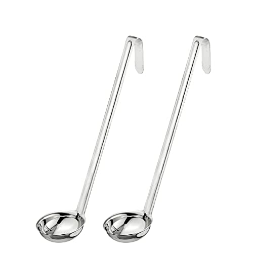 Fit Meal Prep [2 Pack] 2 oz Stainless Steel Soup Ladle, One-Piece Sauce Spatula with Hook Handles, Commercial Grade Serving Spoon, Kitchen Tool for Restaurant or Home Cooking, Mirror Finish, 12" Long - size: 2 oz