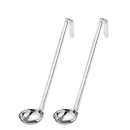 Fit Meal Prep [2 Pack] 2 oz Stainless Steel Soup Ladle, One-Piece Sauce Spatula with Hook Handles, Commercial Grade Serving Spoon, Kitchen Tool for Restaurant or Home Cooking, Mirror Finish, 12" Long - size: 2 oz