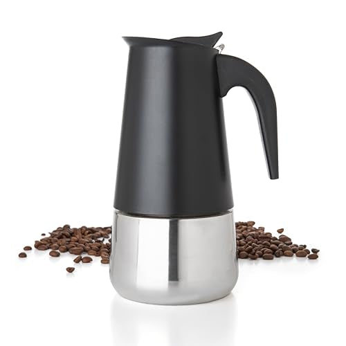 Mixpresso Black 6 Cup Greca Stovetop Espresso Pot 300ml/10oz, Moka Pot with Coffee Percolator Design, Stainless Steel Stove Top Coffee Maker for Camping or Home Use,Italian Stovetop Espresso Maker - color: Black, size: 6 Espresso Cups