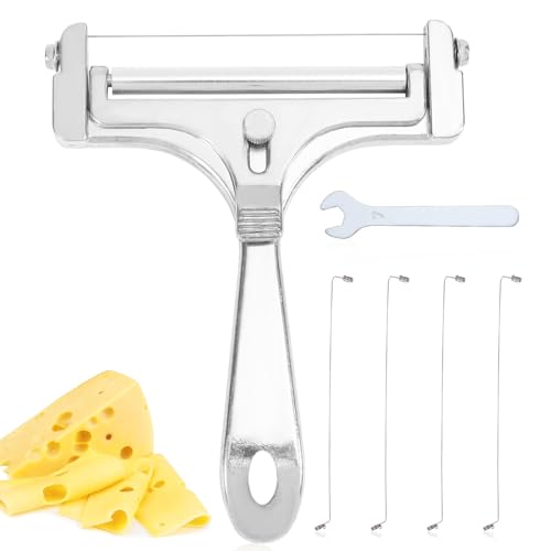 Gosknor 6pcs Cheese Slicer Kit, Stainless Steel Wire Cheese Cutter with 4 Extra Wires & Wrench Slicer Handheld Butter Cutter Food for Block Butter (Glossy Silver) - color: Glossy Silver