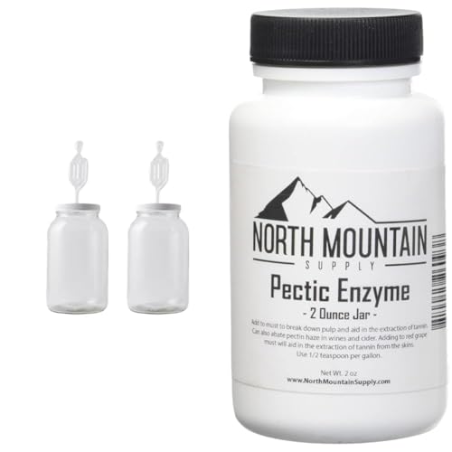 FastRack Set of 2 One Gallon Wide Mouth Jars with Drilled Lid & Airlock + North Mountain Supply 2 Ounce Pectic Enzyme Jar