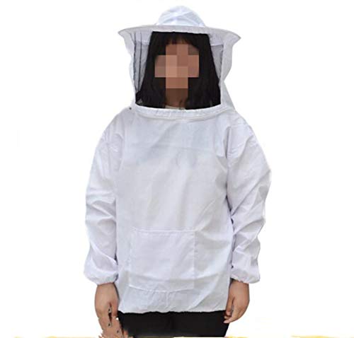 Protective Bee Keeping Jacket Veil Suit with Pull Hat Veil for Beekeepers Without Pants - color: White
