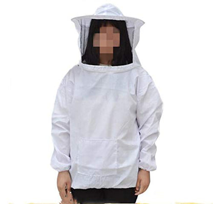 Protective Bee Keeping Jacket Veil Suit with Pull Hat Veil for Beekeepers Without Pants - color: White